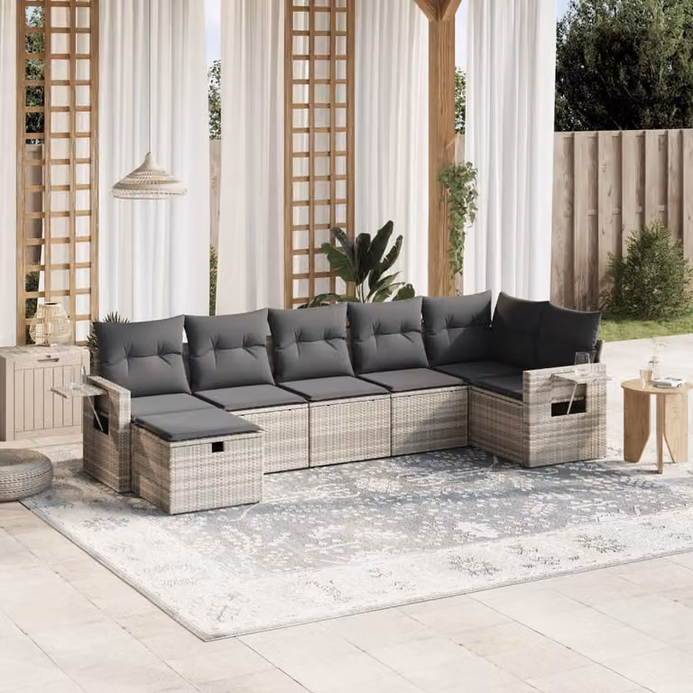 vidaXL Set Divani da Giardino 7pz a Forma di L con Cuscini Grigio con Struttura in Metallo e Polyrattan