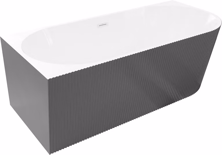 Mexen Silo vasca da bagno freestanding angolare sinistra scanalata 150 x 75 cm, bianca/grigia, troppopieno bianco