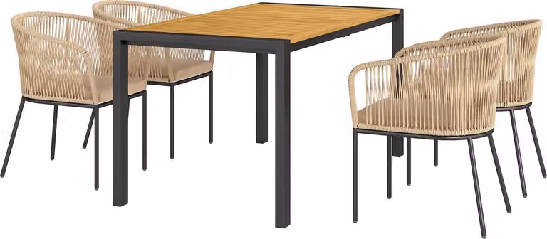 set 5 pezzi di mobili da giardino in polyrattan per 4 persone, mobili da balcone resistenti alle intemperie con tavolo 4 sedie cuscini di seduta rimovibili, set di mobili da giardino per balcone, giardino, legno naturale + kaki |