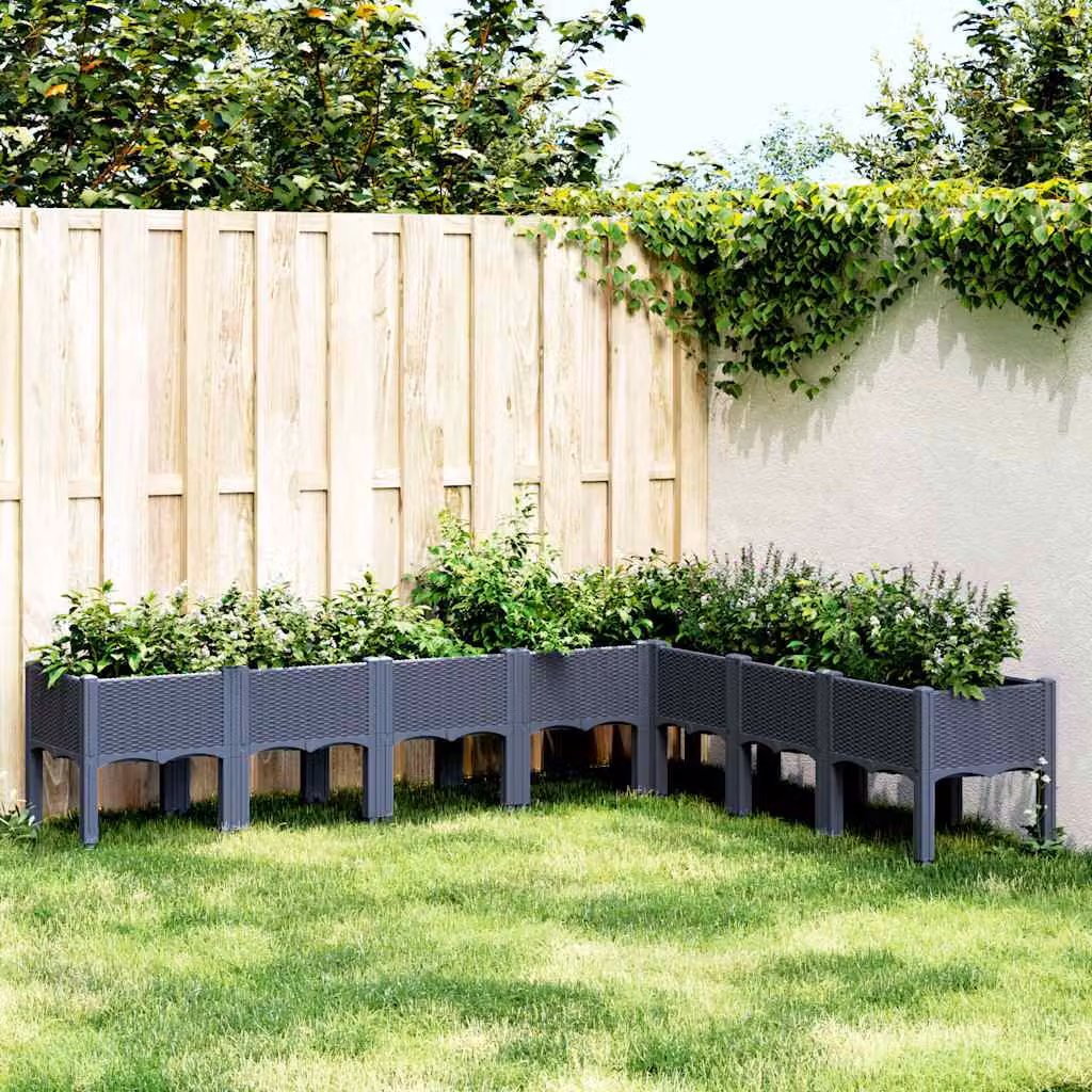 Fioriera da giardino con gambe vidaXL in plastica, Grigio Blu, L: 200 cm, P: 160 cm, H: 42 cm