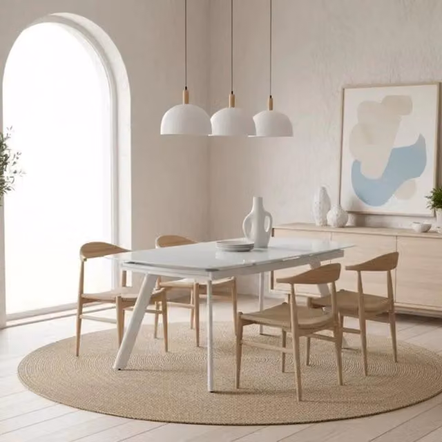 Tavolo da pranzo allungabile Duzzle in vetro temperato bianco lucido, L: 140-210 x P: 90 cm – 1