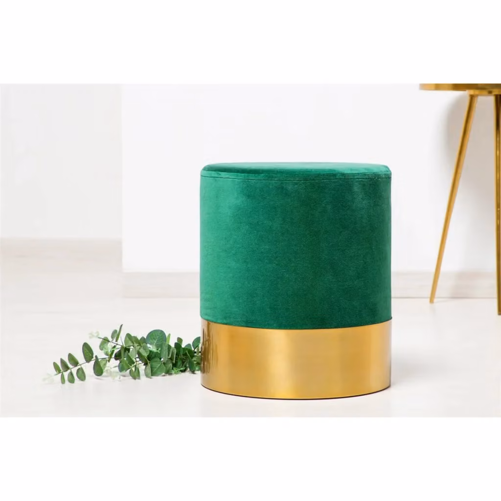 Pouf Pepino KENDRA HOME in velluto verde con base dorata cilindrica – 2