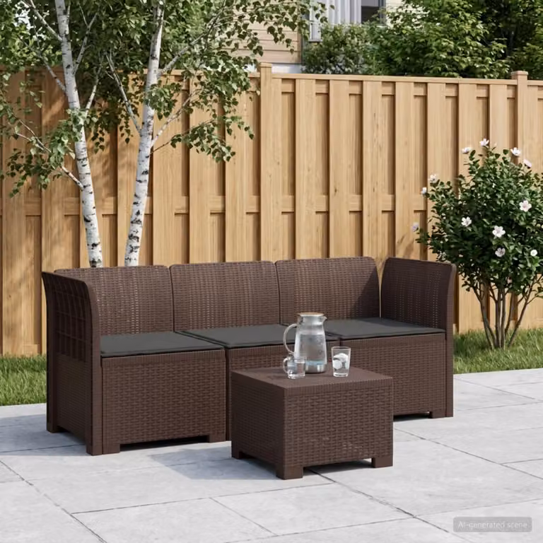 Divano da giardino a 3 posti vidaXL con cuscini imbottiti in look rattan e rivestimenti rimovibili resistente ai raggi UV, antracite o marrone
