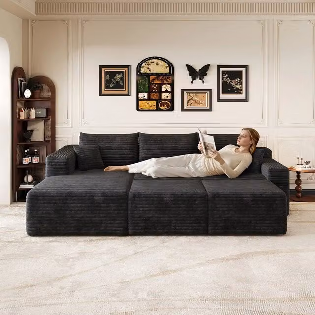 Divano angolare L ¨C Minimal ¨C nero tessuto imbottito 241cm