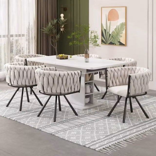 Set di 6 sedie da pranzo Mivray girevoli a 360 gradi con rivestimento in tessuto beige e struttura in metallo opaco
