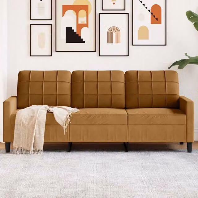 Divano a 3 Posti-Sofa 3 Posti Marrone 180 cm in Velluto 985772