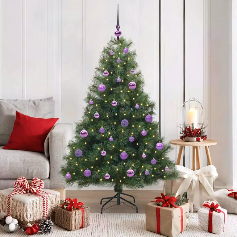 Albero di Natale artificiale vidaXL verde con 150 LED luce bianca calda in PE e PVC, Altezza: 150 cm