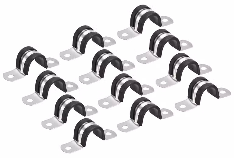 Confezione da 12 supporti per tubi, diametro 20 mm, a forma di U, rivestiti in gomma, in acciaio inossidabile