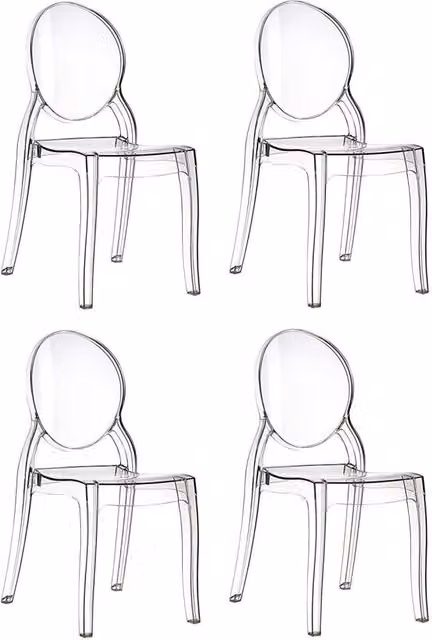 Set da 4 Sedie in Policarbonato Trasparente, Sedia per Casa Cucina Ufficio Soggiorno Salone Bar Hotel, Leggera E Resistente, Sedia Impilabile, 44 x 45 x 90, Policarbonato Trasparente