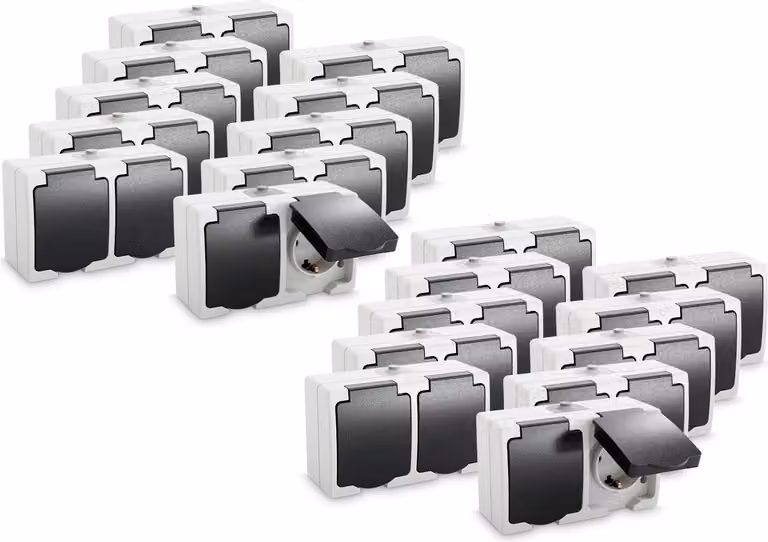 ABSINA Presa di corrente esterna con contatto di terra per locali umidi - 20x Presa di corrente esterna a 2 poli con contatto di terra IP44, 250V, 16A, 2 poli