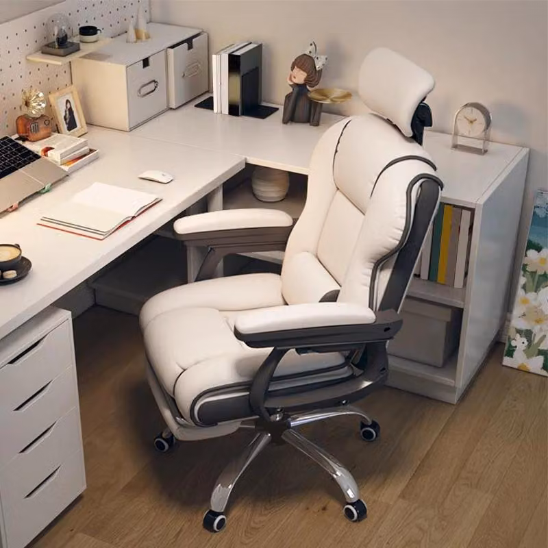 Sedia da ufficio ergonomica, colore bianco, rivestimento in ecopelle, altezza regolabile