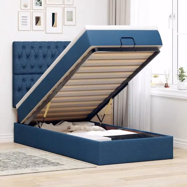 Pouf Letto con Materasso Blu 90x200 cm in Tessuto 3313215