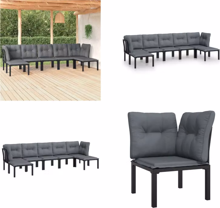 vidaXL 7 pezzi set salotto da giardino nero e grigio in poly rattan - Set salotto da giardino - Set salotto da giardino - Set salotto - Set arredo giardino