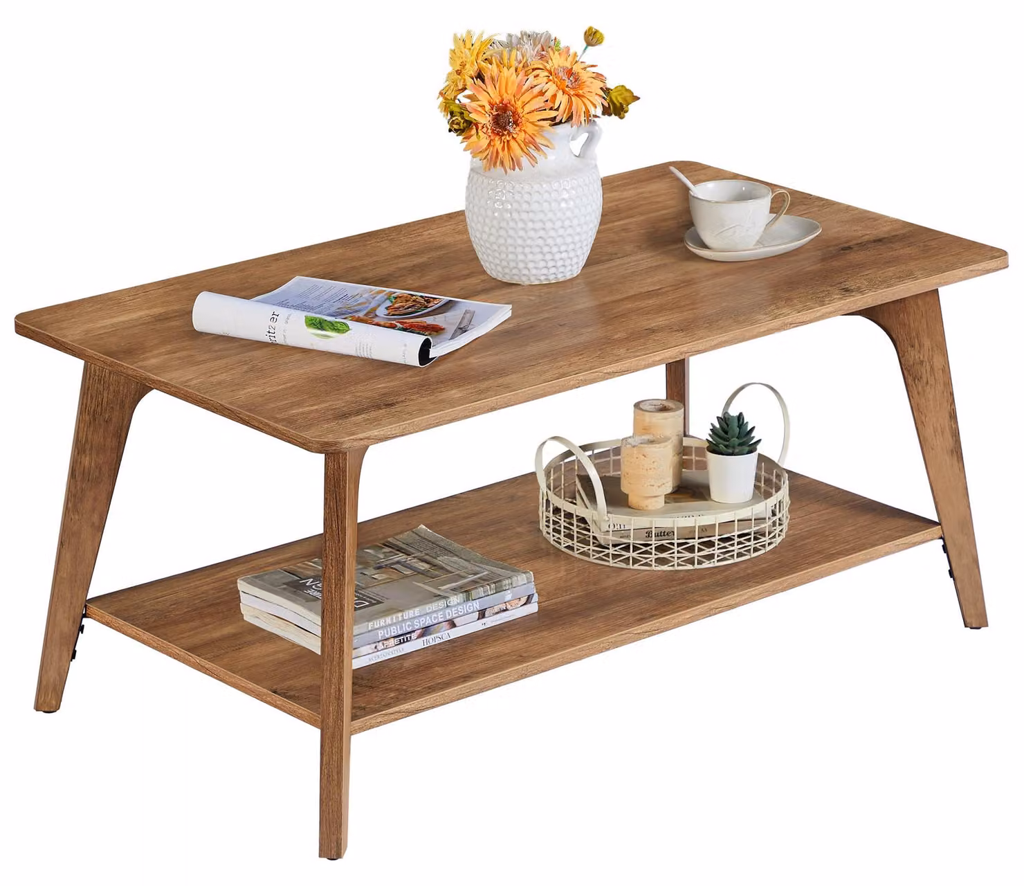 VASAGLE, tavolino rettangolare, tavolino da soggiorno con 2 ripiani, 55 x 100 x 45 cm