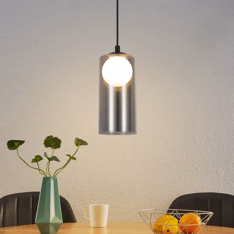 ZMH lampada vintage a sospensione tavolo da pranzo lampada a sospensione grigio fumo tavolo da pranzo lampada a sospensione G9 cilindrica 1 fiamma tavolo da pranzo lampada regolabile in altezza per il soggiorno camera da letto senza lampadina
