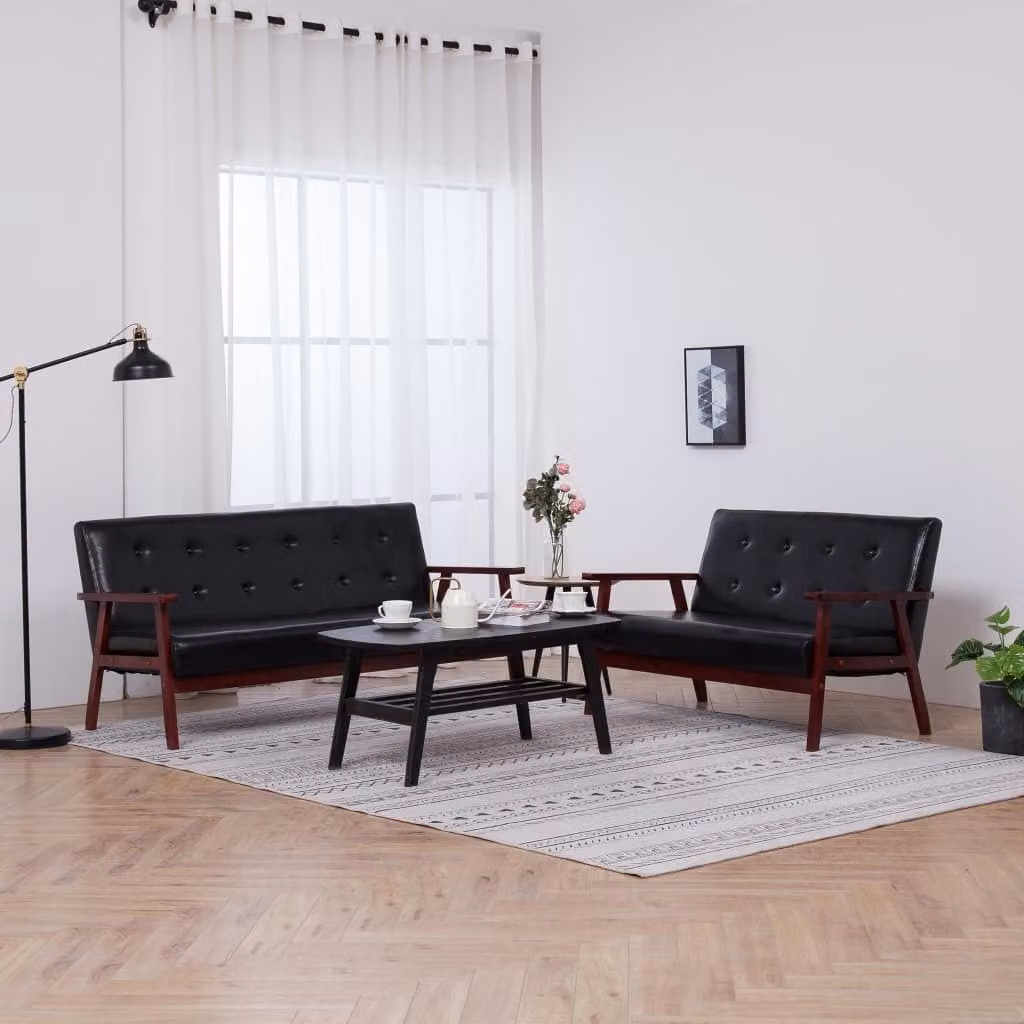 Maison Exclusive - Set divano 2 pezzi in ecopelle nera