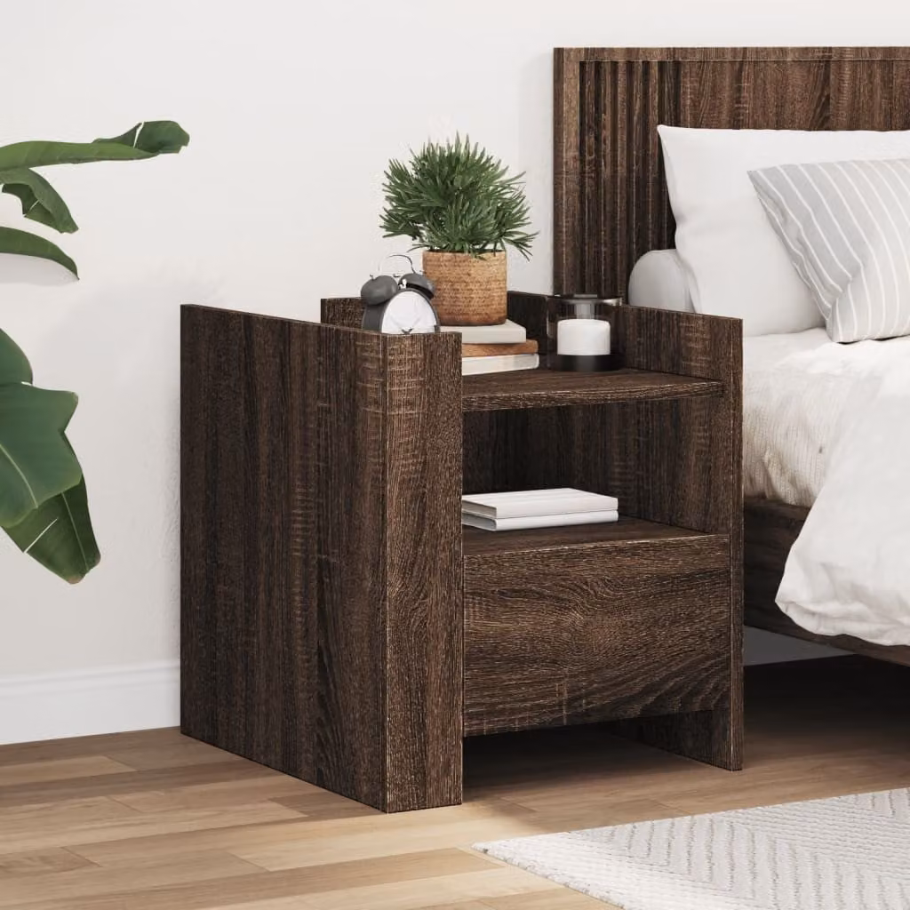 Comodino moderno vidaXL in legno MDF color rovere marrone opaco, sospeso a parete, L: 45 cm, P: 50 cm, H: 50 cm