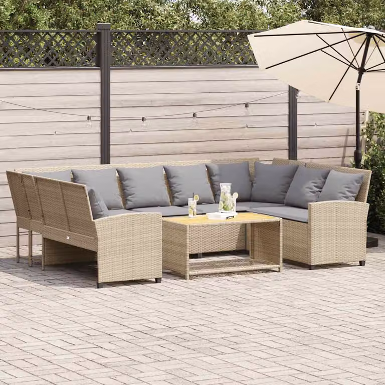 vidaXL Divano da Giardino a L in Polyrattan Beige e Grigio con Cuscini Imbottiti e Rivestimenti Rimovibili