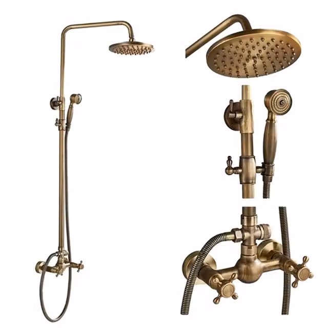 Set di rubinetteria per doccia, soffione a pioggia, doppia maniglia girevole, A