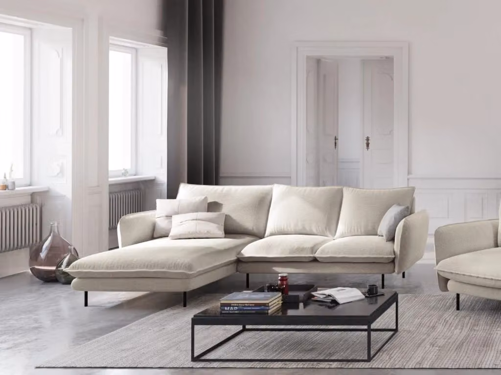 Divano angolare sinistro Vienna di Cosmopolitan Design, 5 posti in tessuto beige chiaro con struttura in metallo e schienale imbottito, L: 255 cm, P: 170 cm, H: 95 cm – 2