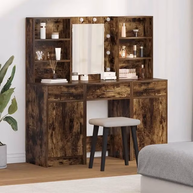 Set da tavolo da trucco con LED 3 pz Rovere fumé 3334294