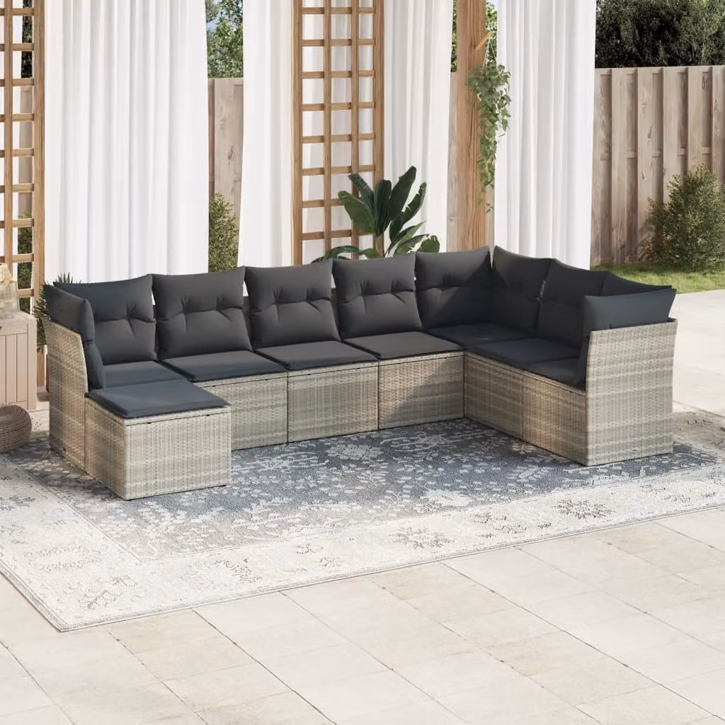 vidaXL Set Divano da Giardino a L 8pz in Polyrattan Grigio con Cuscini Imbottiti e Coperture Rimosse – 1