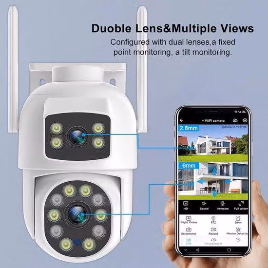 Telecamera di sorveglianza con funzione grandangolare a 360 gradi - telecamera robusta e impermeabile (IP66) - sorveglianza interna ed esterna - riconoscimento facciale con riconoscimento vocale.