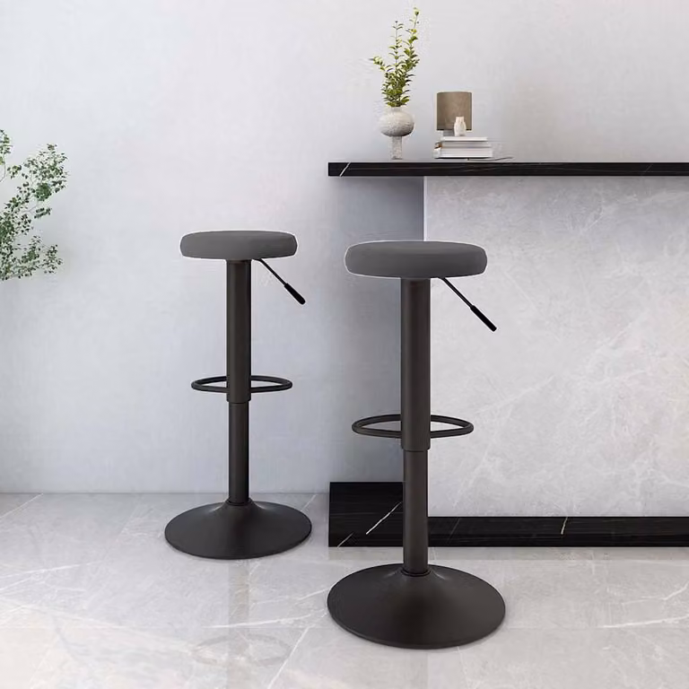 Set di 2 sedie da bar vidaXL in velluto grigio scuro con base girevole a 360 gradi e design moderno