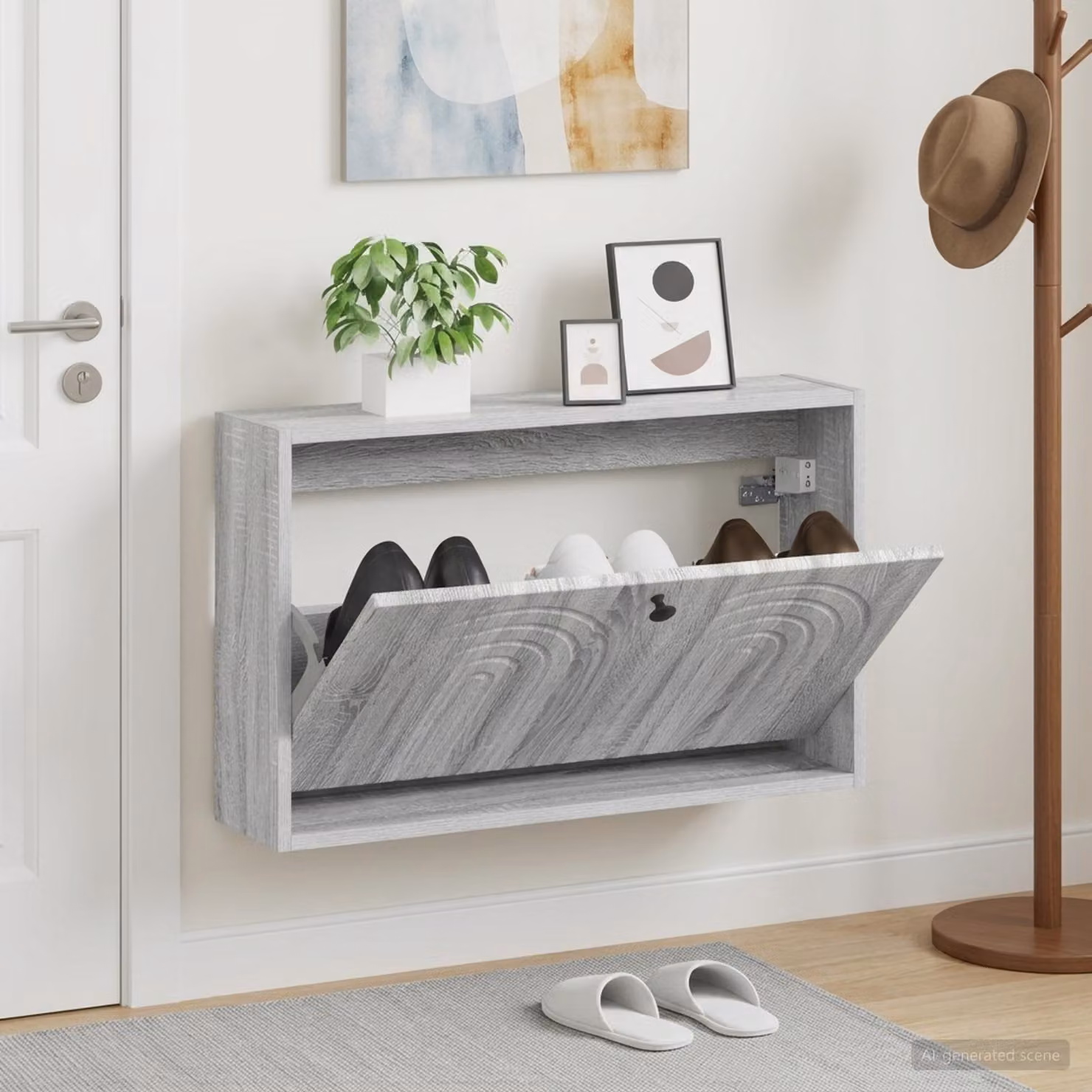 Mobiletto per scarpe da muro vidaXL ALKMAAR moderno con scomparti basculanti, L: 71 cm, P: 17 cm, H: 43 cm