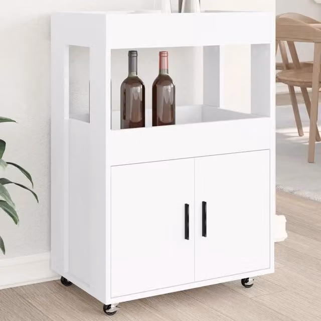 Carrello Bar Moderno vidaXL Bianco in Legno Multistrato con Ruote L: 60 cm, P: 39,5 cm, H: 89 cm