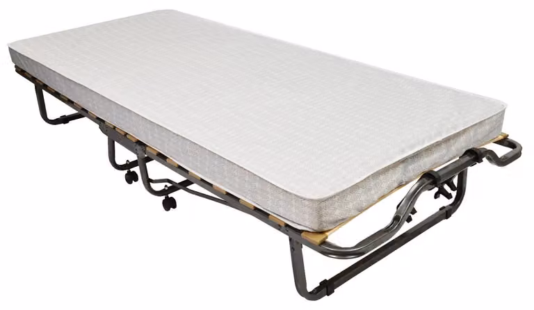 Letto pieghevole 80x200 cm, struttura in metallo color antracite, materasso color grigio chiaro
