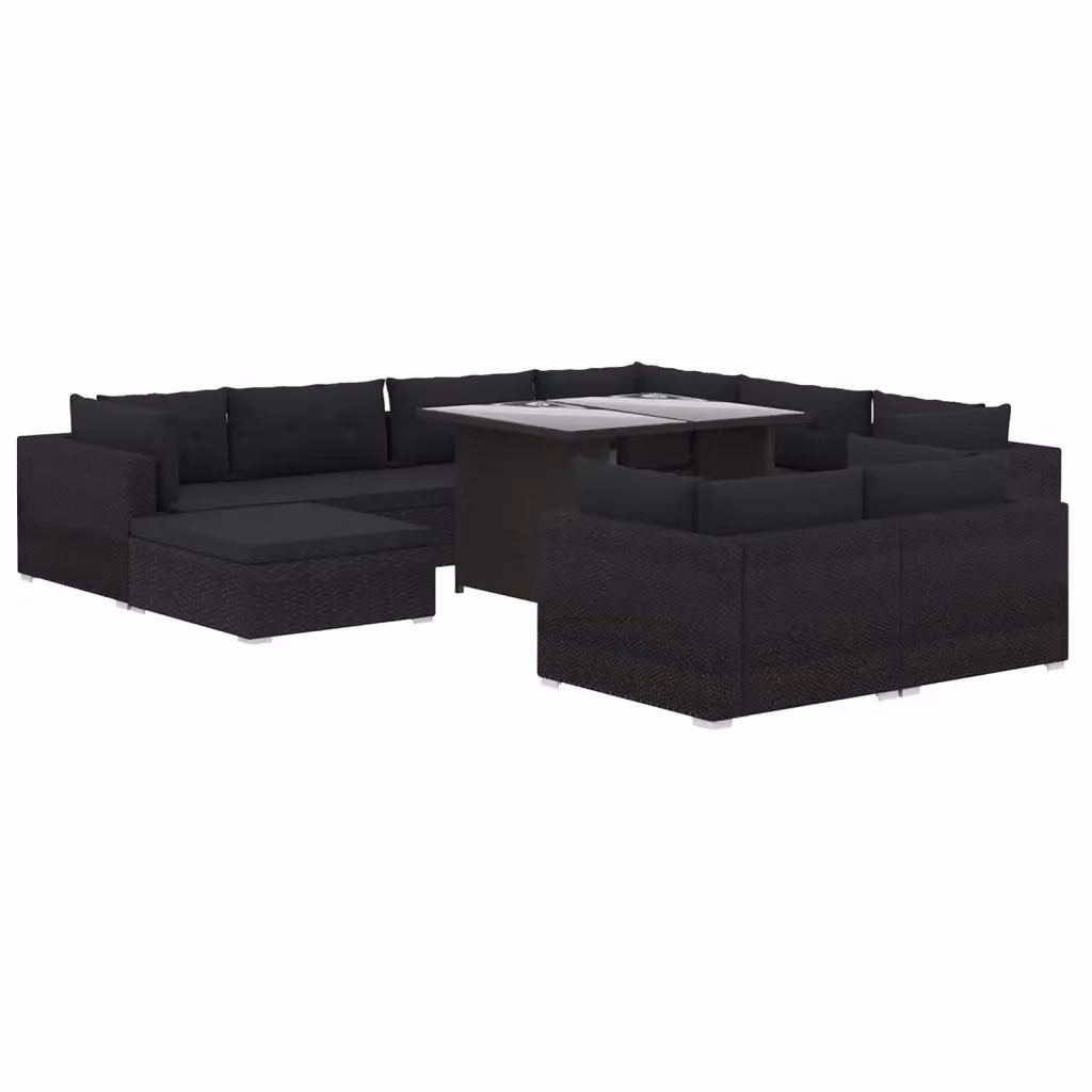 vidaXL Set Divani da Giardino 10 pz a Forma a U con Cuscini e Tavolino, Polyrattan e Metallo, Nero – 2