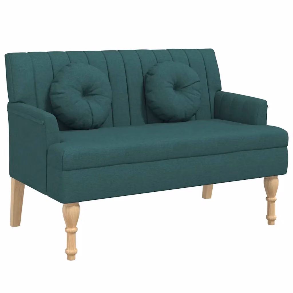 Panca con Cuscini vidaXL Verde con Braccioli in Tessuto e Legno di Gomma L: 113 cm, P: 64,5 cm, H: 75,5 cm – 2