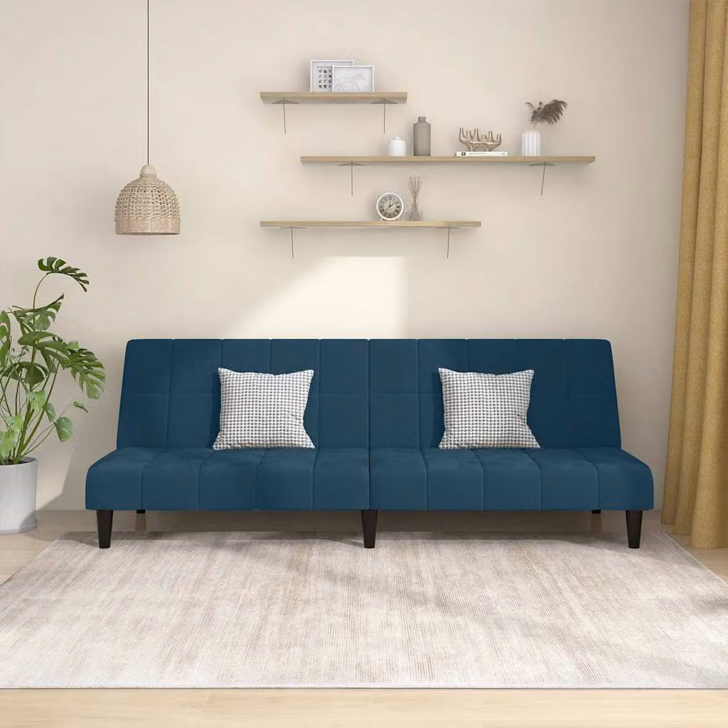 vidaXL Divano Letto Click-Clack in Velluto Blu con Struttura in Legno Solido e Poggiatesta Regolabile, L/P/H: 200 x 90 x 69 cm