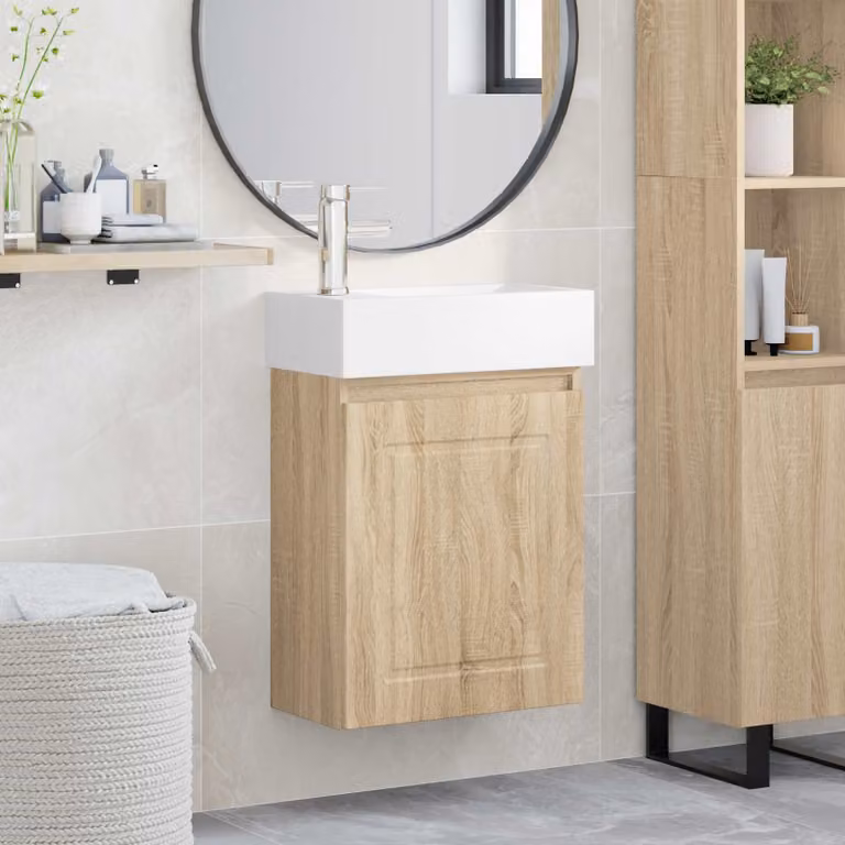 Mobile bagno con rubinetto vidaXL in Rovere Sonoma, L: 45,5 cm, P: 22,5 cm, H: 84 cm