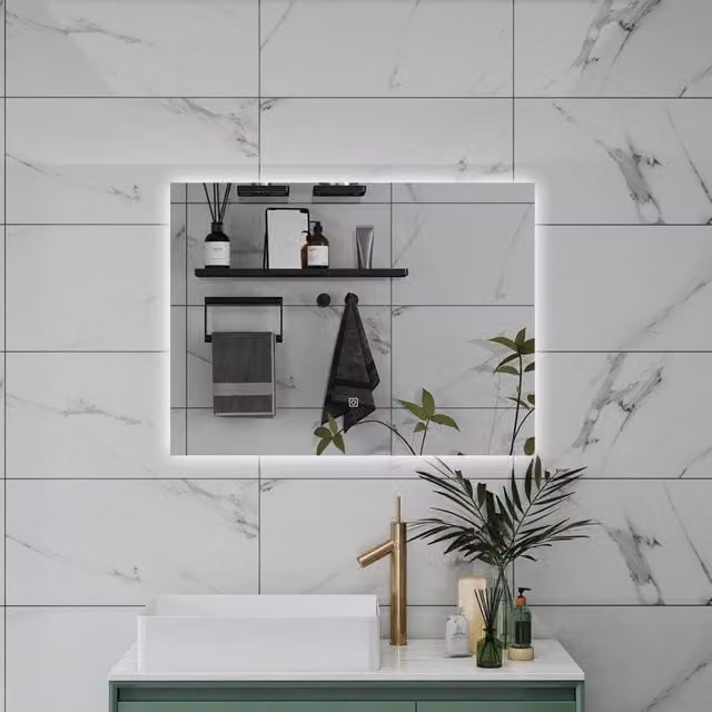 Specchio da bagno AICA rettangolare con luce LED dimmerabile, interruttore touch e funzione antiappannamento, L: 100 cm, H: 60 cm