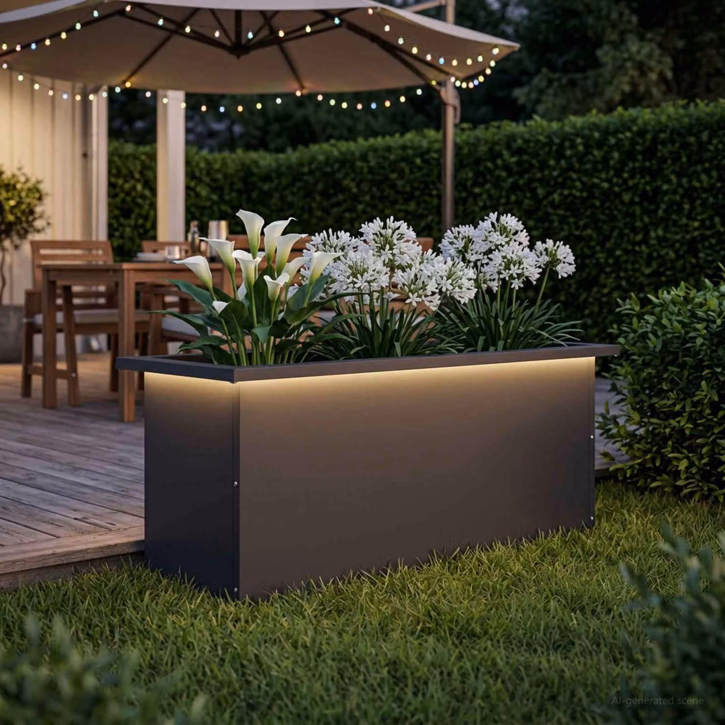 Fioriera da giardino con LED vidaXL in acciaio nero L: 80 cm, P: 30 cm, H: 30 cm