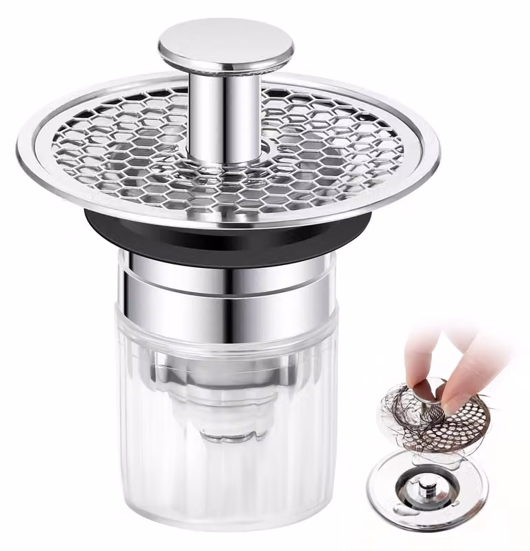 Kit di scarico per lavabo, colore argento, con filtro removibile, facile da installare, ideale per il bagno