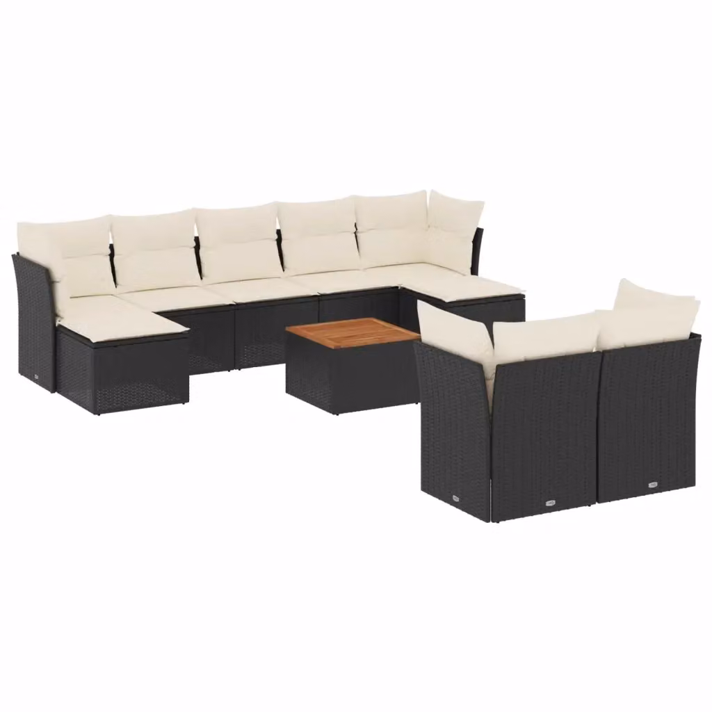 Set di divani da giardino vidaXL in polyrattan nero con cuscini e tavolino da esterno – 2