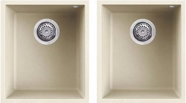 Lavello Elleci Incasso 2 vasche 38x44 Quadra 200 Sottotop Granitek Bianco Antico LGQ20062BSO