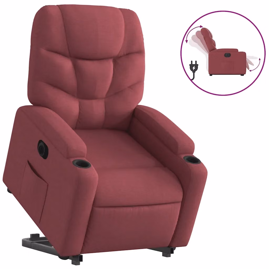 Poltrona Alzapersona Reclinabile Elettrica vidaXL in Tessuto Rosso con Braccioli e Funzione Auto-Return – 2