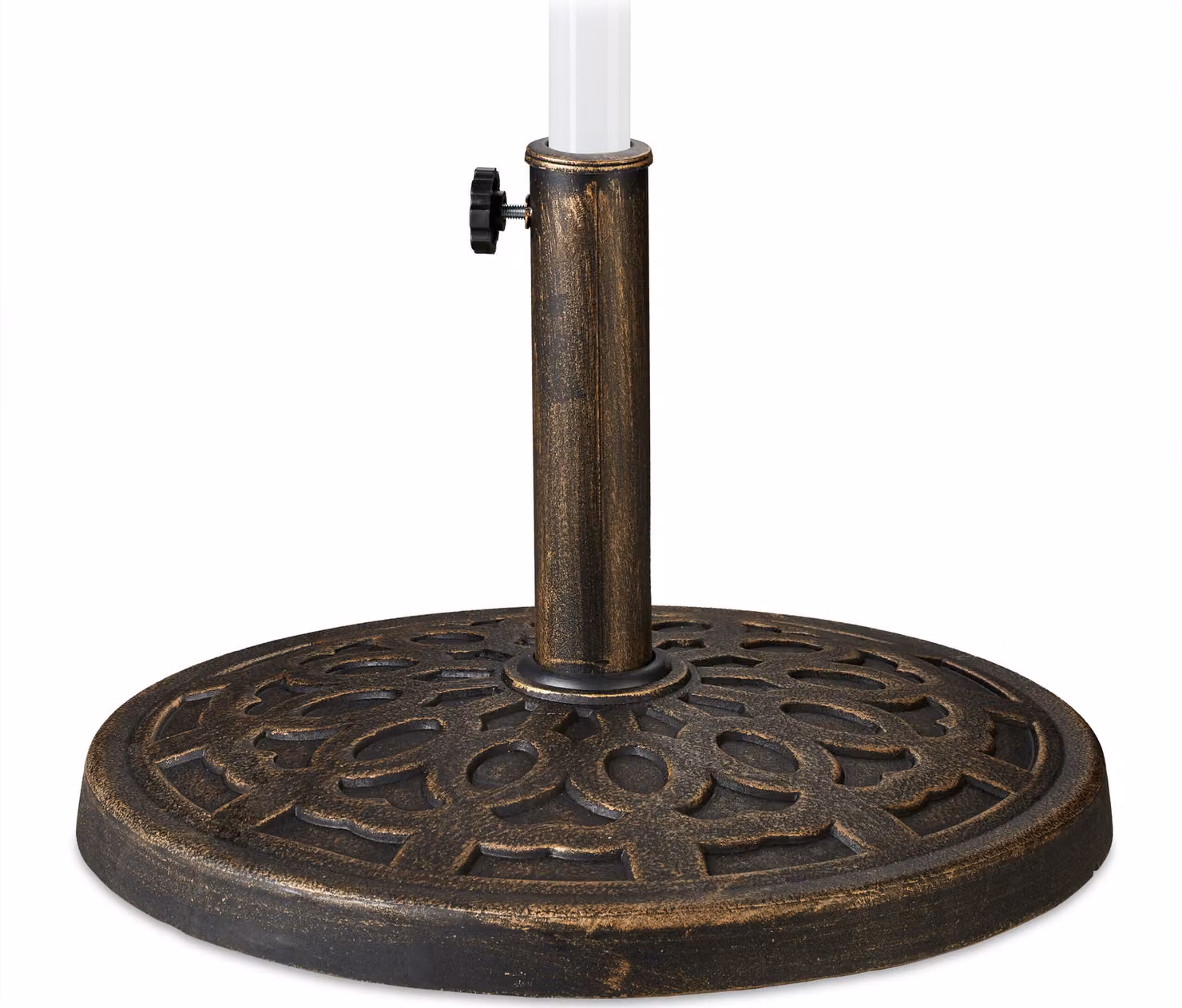 Relaxdays Supporto per ombrellone per aste da 38-50 mm, resistente alle intemperie, 49,5 cm, circa 14 kg, giardino, effetto ghisa, marrone