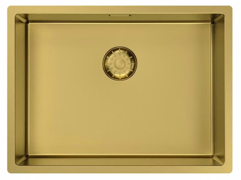 Lavello da cucina 55x40 cm, finitura PVD oro, da incasso, design piatto, serie Pure.Sink
