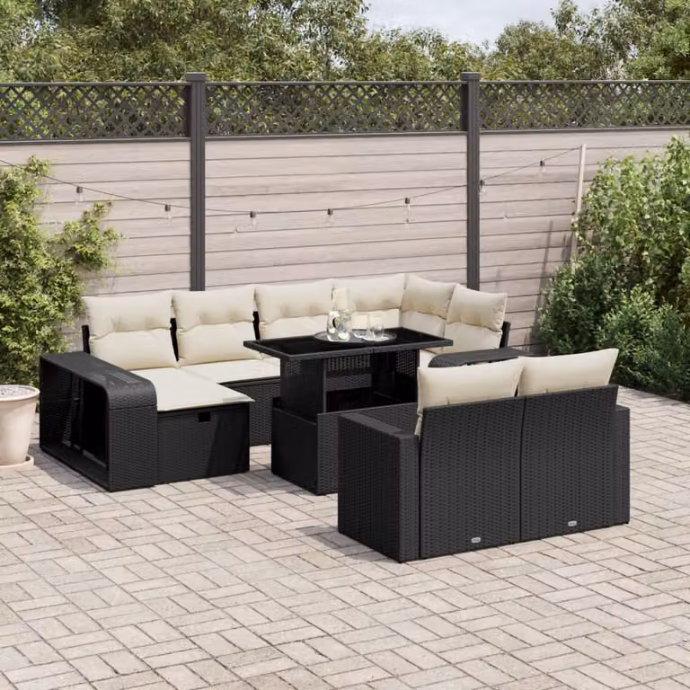 vidaXL Set Divani da Giardino 11 pz a Forma a L con Cuscini, Polyrattan e Struttura in Acciaio Verniciato a Polvere, Colore Nero e Bianco