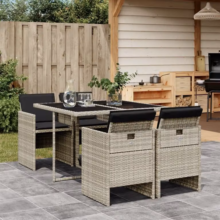 Maison Exclusive - Set Pranzo da Giardino 5pz con Cuscini Grigio Chiaro Polyrattan