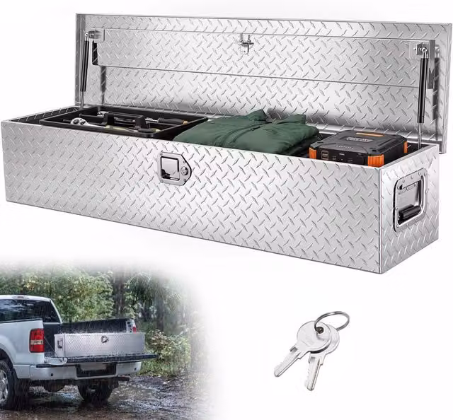 Cassetta degli attrezzi in alluminio per camion e rimorchio, baule robusto con maniglie, 177 L, 121,9 x 38 x 38 cm, argento
