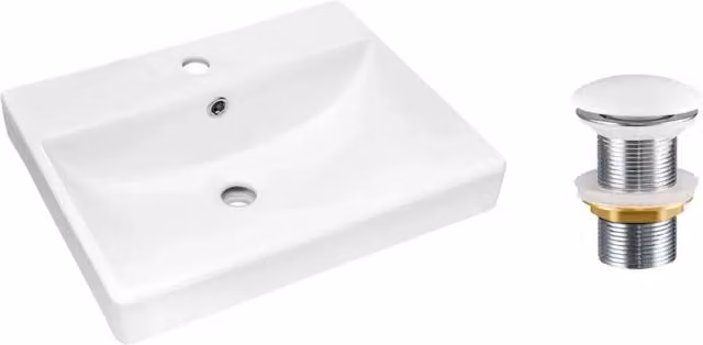 Lavabo da appoggio rettangolare 60x40 cm bianco lucido in ceramica con piletta clic-clac inclusa