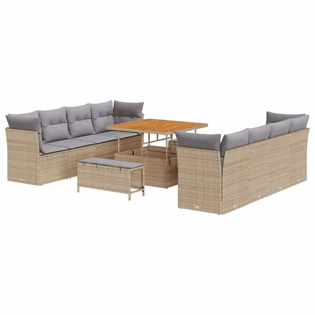 Set Divano da Giardino vidaXL 11 pz Beige in Polyrattan con Cuscini e Struttura in Acciaio Verniciato a Polvere – 2
