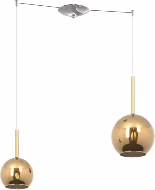 Lampadario Contemporaneo Future Metallo Cromo Vetro Oro 2 Luci E27