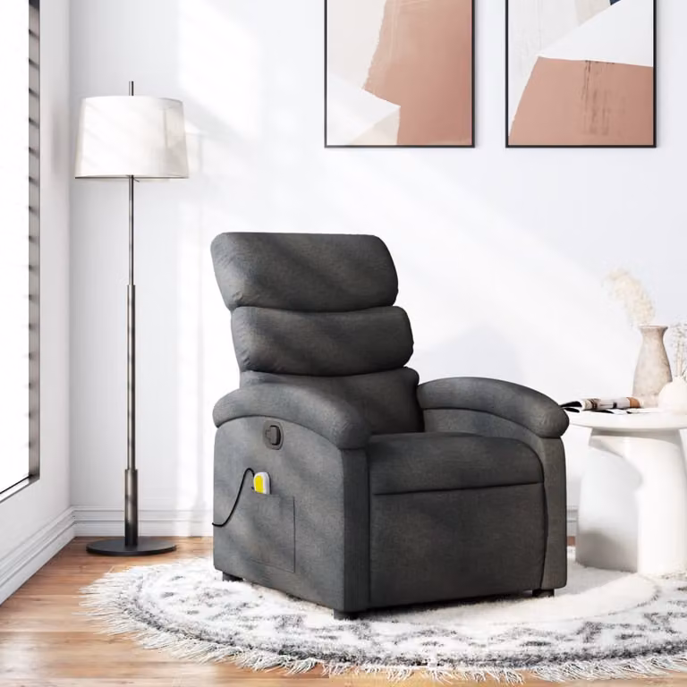 vidaXL Poltrona reclinabile relax in tessuto grigio con braccioli e leva manuale